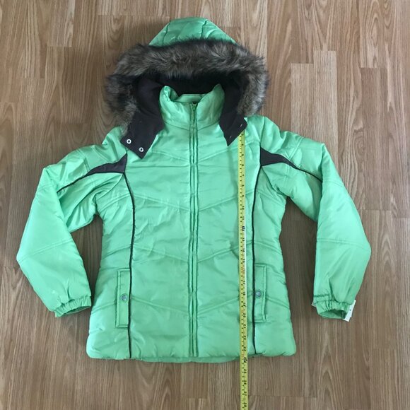 London Fog Coat Green Girls Puffer Winter w/ Scarf Lg 14-16 Removable Hood New - Picture 9 of 10